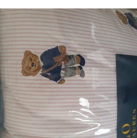 Polo Ralph Lauren Bear Collection Twin Comforter Set 1 Sham Girl Striped Pink - Picture 4 of 6